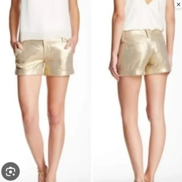 EUC Alice + Olivia Gold Cuffed Dress Shorts - Picture 2 of 10